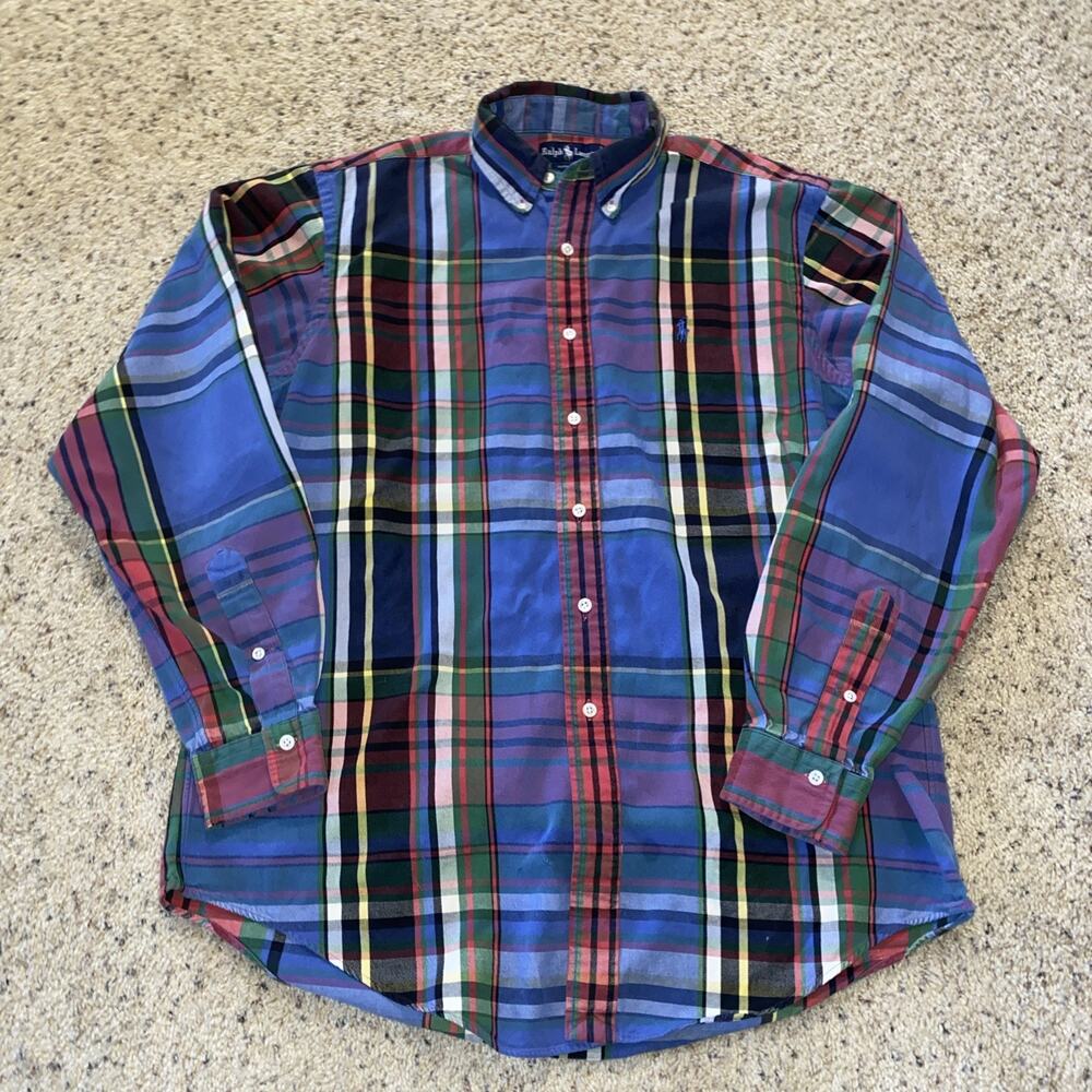 Polo Ralph Lauren 90s Vintage Plaid Button Down Shirt Men’s Large Logo